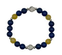 Roxys Perlenkraft Pilgerarmband aus Lapis Lazuli und gelbem Jaspis - Jakobsmuschel Armband - Naturstein Schmuck - Elastisch 17 cm