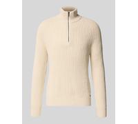 ROY ROBSON Strickpullover aus Schurwoll-Mix mit Troyer-Kragen in Beige, Größe M