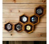 Royal Craft Expertise Hochwertige Uhrenvitrine aus Palisanderholz mit 6 Fächern - Handgefertigte Uhrenbox mit Wabenstruktur für Herren | Aufklappbare Glasabdeckung - Langlebiger Luxus