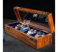 Royal Craft Expertise Mens Watch Dispay Case Box Organizer for Men - 5 Slot Wooden Watch Case, Vintage Brown, Handmade watch organizer, Rosewood Velvet Lining, Glass Top, Handmade Softest Cushions.