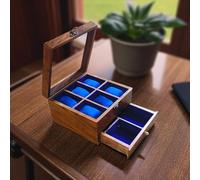 Royal Craft Expertise Vintage Superior Palisander Herren-Uhrenvitrine, luxuriöse große Schublade, Uhrenbox für Herren mit 6 geteilten Schlitzen, weichen Samtkissen und Schublade für Geldbörse