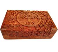 Royal Kurta Handgeschnitzte dekorative Schatztruhe aus Holz, Baum-Muster, vielseitig einsetzbar als Schmuckaufbewahrung, Uhrenbox, ideal für Geschenke, Braun, 20,3 x 12,7 cm