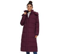 ROYAL MATRIX Damen Lange Steppjacke Puffer Mantel Winter Warm Maxi Puffer Jacke mit Abnehmbarer Kapuze, Weinrot, X-Large