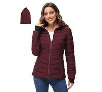ROYAL MATRIX Damen Packbare Pufferjacke, leichte Pufferjacke, Winter, warme Steppjacke mit abnehmbarer Kapuze, Weinrot, Medium