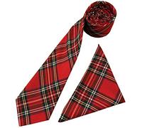 Royal Stewart Herren-Krawatten- und Einstecktuch-Set mit Schottenkaro-Muster, Rot, Grün, Gelb, Weiß, Schwarz, Erwachsene