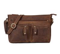 ROYALZ 'Dakota' Vintage Schultertasche Damen Leder kleine Umhängetasche Crossbody Bag - Umhänge Ledertasche Handtasche Damentasche Echt-Leder Elegant, Farbe:Nevada braun