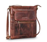 ROYALZ 'Florence' Moderne flache Lederhandtasche Damen Echtleder klein Umhängetasche flach elegante Vintage Handtasche Schultertasche, Farbe:Roma Cognac Braun