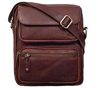 ROYALZ 'Florida' Schultertasche Herren Klein Leder Vintage Look Kleine Umhängetasche Männer mini Messenger Bag Ledertasche, Farbe:Roma Cognac Braun