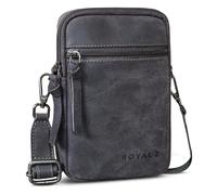 ROYALZ "Gilbert 3-in-1 Umhängetasche Herren Klein Leder - Multifunktionale Tasche klein als Gürteltasche Schultertasche und Handytasche - kleine Ledertasche zum Umhängen;Farbe:Navy Grau