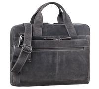 ROYALZ 'Houston' flache Leder Umhängetasche Herren Damen Mittel-groß - moderne Vintage Ledertasche 14-15 Zoll Laptoptasche Echtleder Business Aktentasche Büro Freizeit, Farbe:Navy Grau