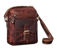 ROYALZ 'Knoxville' kleine Ledertasche Herren Vintage Männer Umhängetasche Mini Messenger Bag Schultertasche klein, Farbe:Roma Cognac Braun