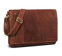 ROYALZ Leder Umhängetasche 'New Jersey' Premium Büffel-Leder - Ledertasche Laptop Fach 13 bis 15.6 Zoll groß ideal als Aktentasche Freizeittasche Echtleder Damen & Herren, Farbe:Roma Cognac Braun