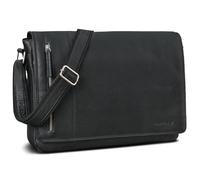 ROYALZ Leder Umhängetasche 'New Jersey' Premium Büffel-Leder - Ledertasche Laptop Fach 13 bis 15.6 Zoll groß ideal als Aktentasche Freizeittasche Echtleder Damen & Herren, Farbe:Schwarz