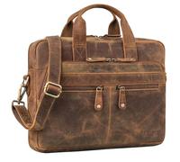 ROYALZ 'Lexington' Leder Aktentasche Herren & Damen Arbeitstasche Mittel-Groß Laptoptasche 13-14.5 Zoll zum Umhängen - Vintage Ledertasche aus echtem Büffel-Leder, Farbe:Nevada braun