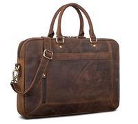 ROYALZ 'Lincoln' Vintage Business Tasche Herren & Damen Leder 15,6 Zoll Laptoptasche - Ledertasche Groß Aktentasche Arbeitstasche Messenger Bag mit Henkel Echtleder, Farbe:Nevada braun