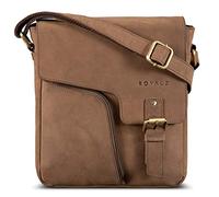 ROYALZ Moderne Vintage Umhängetasche Herren klein Leder 'Denver' kleine Ledertasche Echtleder Herrentasche zum Umhängen Schultertasche für Alltag Freizeit Arbeit, Farbe:Montana Braun