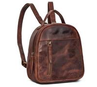 ROYALZ 'Olympia' Lässiger Kleiner Lederrucksack Damen Echtleder im Vintage Look - Eleganter Mini Rucksack perfekt als Tagesrucksack Cityrucksack Rucksackhandtasche, Farbe:Roma Cognac Braun
