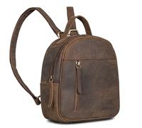 ROYALZ 'Olympia' Lässiger Kleiner Lederrucksack Damen Echtleder im Vintage Look - Eleganter Mini Rucksack perfekt als Tagesrucksack Cityrucksack Rucksackhandtasche, Farbe:Nevada braun