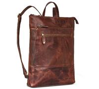 ROYALZ 'Orlando' flacher Vintage Lederrucksack Herren und Damen Echtleder mittel-groß - 14 bis 15,6 Zoll Laptop Rucksack Tagesrucksack Leder für Business Uni Freizeit, Farbe:Roma Cognac Braun