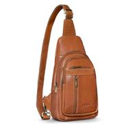 ROYALZ Portofino Moderne Brusttasche Herren Leder klein - Sling Bag Herrentasche zum Umhängen - Vintage Look Echtleder Crossbody Bag mit Anti Diebstahlfach;Farbe:Columbia Braun