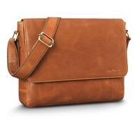 ROYALZ "San Diego Umhängetasche Herren Leder Laptoptasche 14-15 Zoll, Business Aktentasche Bürotasche aus Echtleder, Messenger Bag flach für Beruf & Studium;Farbe:Texas Braun
