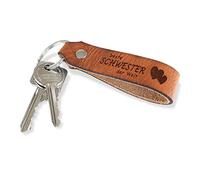 ROYALZ Schlüsselanhänger Leder Gravur für die beste Schwester der Welt Geschenk-Ideen für kleine und große Schwestern, Farbe:20161 Honey Braun/Schwester Motiv 3