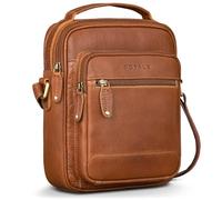 ROYALZ „Toulouse“ Umhängetasche Herren Klein Leder viele Fächer - Moderne Echtleder Schultertasche mit Henkel, kleine Ledertasche Männer für Alltag Freizeit Ausflüge;Farbe:Columbia Braun