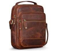 ROYALZ „Toulouse“ Umhängetasche Herren Klein Leder viele Fächer - Moderne Echtleder Schultertasche mit Henkel, kleine Ledertasche Männer für Alltag Freizeit Ausflüge;Farbe:Roma Cognac Braun