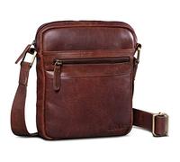 ROYALZ 'Trenton' Kompakte Herren Umhängetasche Leder Klein - Alltagstasche im stilvollen Vintage Design Seitentasche Männer-Tasche Schultertasche Ledertasche zum Umhängen, Farbe:Roma Cognac Braun