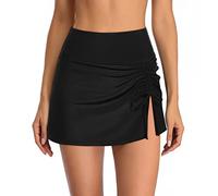 RPAEOY Badeshorts Damen Baderock mit Innenslip High Waist Badehose Plissierte Tunnelzug Bikinirock Schwimmhose Bikinihose Badekleid Bademode Strand Rock Sportrock Badebekleidung (Schwarz,XL)