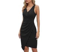 RPAEOY Cocktailkleid Damen Kurz V-Ausschnitt Vintage Elegant Kleid Asymmetrisch Bodycon Summer Ärmellos Bleistiftkleid Partykleid Dress for Wedding Guest Festliches Schwarz L