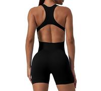 RPAEOY Damen Jumpsuit Strampler Ärmellos Viereckiger Ausschnitt Gerippt Kurz Overall Einteiler Hosenanzug Sport Playsuit Tank Tops Bodysuit Sexy Sommer Trainingsanzug für Yoga Workout (Schwarz,L)