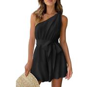 RPAEOY Damen Jumpsuits Eine Schulter Ärmellos Elegant Overall Mit Taschen Taille Playsuit Kurz Casual Romper Sommer Hosenanzug Outfits für Party Streetwear Schwarz L