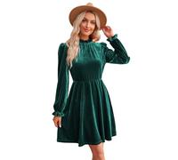 RPAEOY Damen Kleid Samtkleid Puff Langarm Hoher Hals Elegant Abendkleid Minikleid Bodycon Kurz Cocktailkleid für Party Hochzeiten Festivals Partykleid Grün M