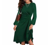 RPAEOY Damen Kleider Langarm Rüschen Bodycon Puffärmel Kurz Kleider Enges Bleistiftkleid Elegantes Bohemian Tunikakleider Vintage Formal Kleid für Cocktail Abend Büro (Dunkelgrün/S)