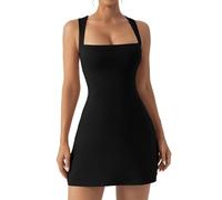 RPAEOY Damen Kleider Quadratischem Ausschnitt Ärmelloses Minikleid Freizeitkleid Enges Kurzes Figurbetontes Tank Kleider Club Party Abend Kleider (Schwarz,M)