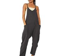 RPAEOY Damen Latzhose Romper Jumpsuit Locker Baggy Oversize Beiläufig Loose Ärmellose Strampler Playsuit mit Große Taschen Arbeitshose Freizeithose (Schwarz,M)