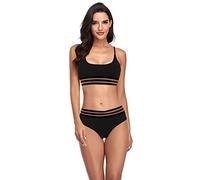 RPAEOY Damen Sexy Bikini Set Push Up Badeanzug High Waist Color Block Swimsuits Sport Streifen Bademode mit Gepolsterter Verstellbarer Riemen Zweiteiliger Strandbikini für Frauen Schwarz L