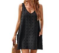 RPAEOY Damen Strandkleid mit Taschen V-Ausschnitt Sommerkleid Sommer Strandponcho Boho Strandtunika Bikini Cover-Ups Strandurlaub Badeanzug Beachwear Bademode Kurze Kleid (Schwarz,S)