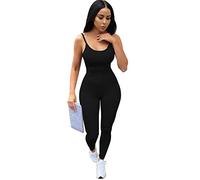 RPAEOY Damen Yoga Jumpsuit Eng Schwarz Einteilige Overall Sommer Dehnbares Lang Bodycon Bodysuit Sexy Playsuits Gym Workout Set Fahrradhose Legging Trainingsanzug Hosenanzug L