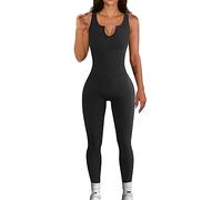 RPAEOY Damen Jumpsuit Nahtloser Lang Eng Low V Hals Yoga Overall Sexy Unitard Bodysuit Playsuits Weich Lounge Einteilige Streetwear Sportswear Workout Outfit Fitness Schwarz XL
