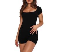 RPAEOY Jumpsuit Kurz Damen Sommer Carréausschnitt Romper Kurzer Hosenanzug Elegant Sportlich Overall Kurzer Body Onesie Schick Jumpsuits Outfit Zweiteiler Set