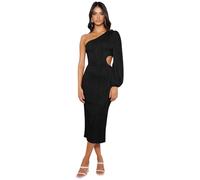 RPAEOY Kleid Damen One Shoulder Langarm Sexy Cutout Long Bodycon Elegant Schlitz Wrap Bleistiftkleid Langes Kleider für Party Cocktail Hochzeit Herbst Schwarz L