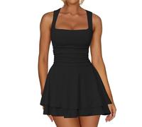 RPAEOY Kleid Damen Sexy Tank Ärmellos Quadratischer Ausschnitt Minikleid Rüschen Enges Kurzes Cocktailkleid Stretch Elegant Figurbetontes Partykleid (M)