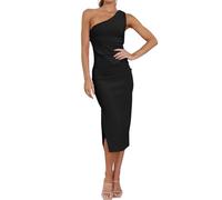 RPAEOY Kleider Damen One Shoulder Sexy Bodycon Cocktail Enger Partykleid mit Schlitz Midikleid Elegant Hohe Taille Festlich Party (Schwarz,L)