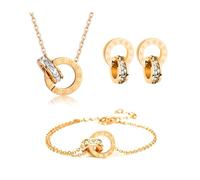 RPAEOY Schmuckset für Damen und Mädchen Zirkonia Edelstahl Römische Ziffern Kreis Anhänger Halskette Ohrringe Armband Set 18K Vergoldet Versilbert Schmuck Set Brautschmuck (Gold)