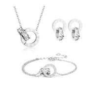 RPAEOY Schmuckset für Damen und Mädchen Zirkonia Edelstahl Römische Ziffern Kreis Anhänger Halskette Ohrringe Armband Set 18K Vergoldet Versilbert Schmuck Set Brautschmuck (Silber)