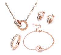 RPAEOY Schmuckset für Damen und Mädchen Zirkonia Edelstahl Römische Ziffern Kreis Vergoldet Anhänger Halskette Ohrringe Armband Set Schmuck Set Brautschmuck (Roségold)