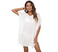 RPAEOY Strandkleid Damen Rüschen Sommer Strandponcho Boho Strandtunika Bikini Cover up Strandurlaub Badeanzug Beachwear Sommerkleid Bademode Kurze Kleid (Weiße Quaste)