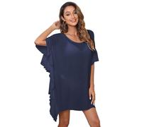 RPAEOY Strandkleid Damen Rüschen Sommer Strandponcho Boho Strandtunika Bikini Cover up Strandurlaub Badeanzug Beachwear Sommerkleid Bademode Kurze Kleid (Blau)